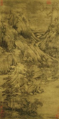 董源 《溪岸圖》 絹本設(shè)色 221.5×110厘米 美國(guó)紐約大都會(huì)博物館藏