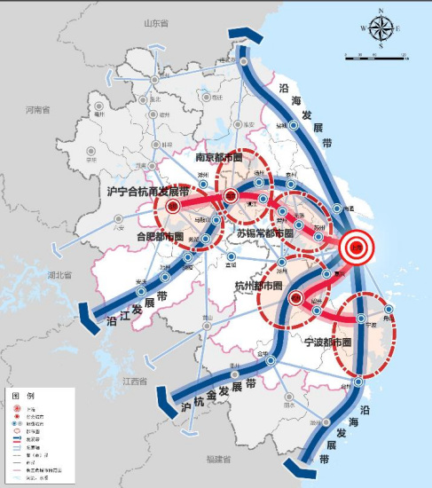 中國提在長江三角洲城市群建“一核五圈四帶”