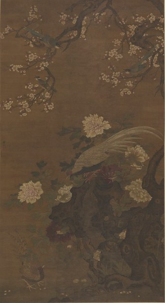     （明 ）呂紀(jì)《 牡丹白鷴圖》， 184×99.8cm， 中國(guó)畫， 中國(guó)美術(shù)館藏