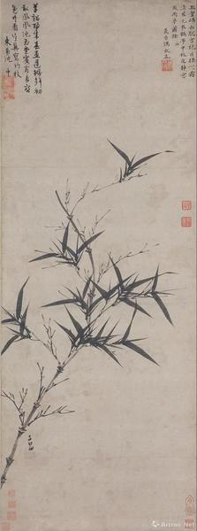 趙孟頫，《墨竹圖》軸，元，紙本水墨，97.9×36.7厘米，日本大阪市立美術(shù)館藏