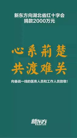 行動五-全國政協(xié)委員、民盟中央常委、民盟海淀區(qū)委盟員俞敏洪所在企業(yè)新東方教育集團向湖北省紅十字會捐款2000萬元。